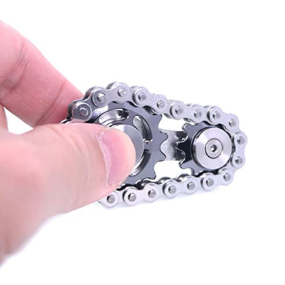 Fidget Spinner, Sprocket Linkage Bike Chain Spinner Design 2 Gears Figity Spin Finger Games, Metal Stainless Steel Durable Mechanics, Premium Figit Toy - Gray - color: Gray