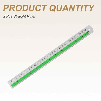 HARFINGTON 2pcs Metal Straight Ruler 30cm Metric SAE Aluminum Alloy Measuring Rulers Scale Tool with Hole for Measure Study Reading Classroom Office, Green - color: Green, size: 30cm