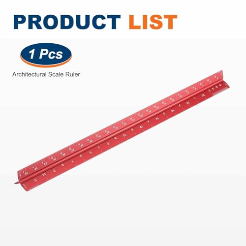 HARFINGTON Architectural Scale Ruler, 12 Inch Standard Aluminum Alloy Architect Triangular Small Scale Laser-Etched Blueprint Drafting Ruler for Architects Engineers, Red - color: Red, size: 12 Inch