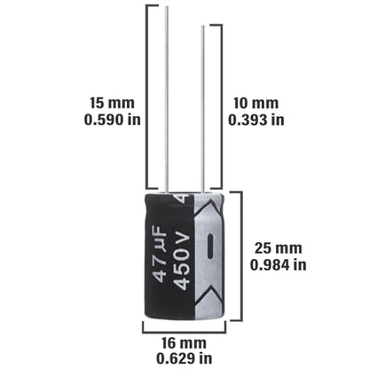 47uF 450V 16x25mm Electrolytic Capacitor 47 UF MFD 450 Volt 0.63x0.98in Aluminum Capacitors (Pack of 10) - style: 47uF 450V 16x25MM