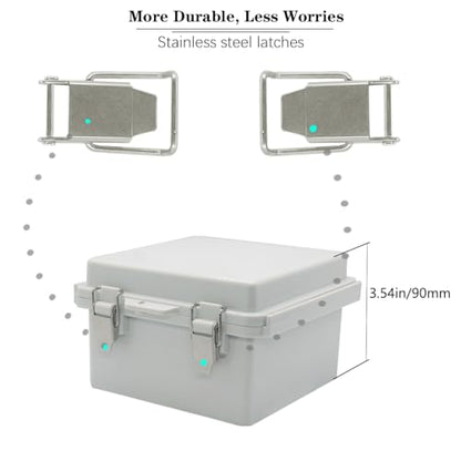 Zulkit Junction Box ABS Plastic Dustproof Waterproof IP67 Electrical Boxes Hinged Shell Outdoor Universal Project Enclosure Grey Clear Cover, Stainless Steel Buckles (5.9"x5.9"x3.5" GC k) - size: 5.9"x5.9"x3.5" GC k