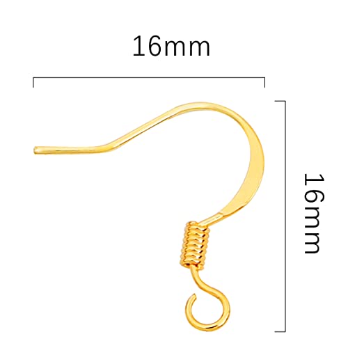 BEADIA 18K Gold Plated Earring Hooks 16x16mm 100pcs for Jewelry Making Findings - size: Hooks 6# 16x16mm