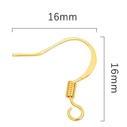 BEADIA 18K Gold Plated Earring Hooks 16x16mm 100pcs for Jewelry Making Findings - size: Hooks 6# 16x16mm