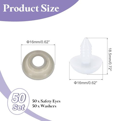 uxcell 50 Pcs Safety Eyes for Crocheting, 16mm Plastic Crochet Eyes Round Craft Eye with Washers for DIY Arts Crafts Stuffed Animals Bears Making, White - size: 16mm