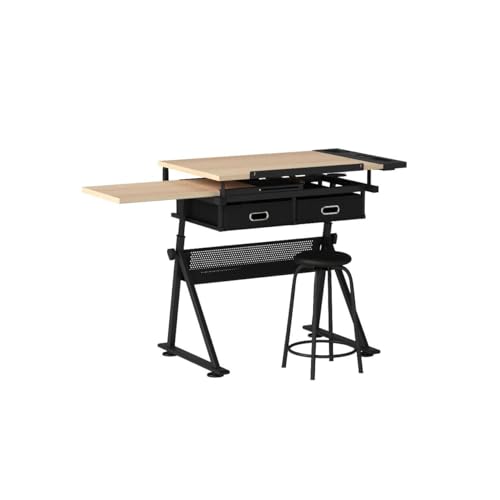 ZENY Drafting Table Art Desk Drawing Table Height Adjustable Artist Table with Tilted Tabletop, Drafting Stool and Storage Drawer for Reading, Writing, Crafting, Painting Art - color: Brown