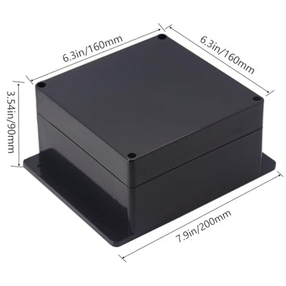 Junction Box IP65 Waterproof ABS Plastic Electrical Project Case Power Junction Boxes, Project Box with Fixed Ear Black 6.30x6.30x3.54 inch (160 x 160 x90 mm) - color: Fixed Ear Design, size: 6.30"x6.30"x3.54"