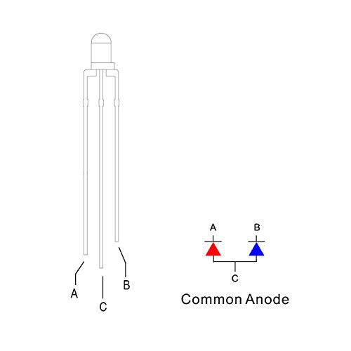 100pcs 3mm Red & Blue Lights Bi-Color LED Diodes Common Anode Clear Round Lens +200pcs Resistors (for DC 6-12V) Included, Bright Bulb Lamps Light Emitting Diode - color: [17] Red&blue (Common Anode) / 100pcs, style: [A] 3mm Constant Light
