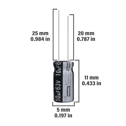 10uF 63V 5x11mm Electrolytic Capacitor 10 UF MFD 63 Volt 0.2x0.43in Aluminum Capacitors (Pack of 15) - style: 10uF 63V 5x11MM