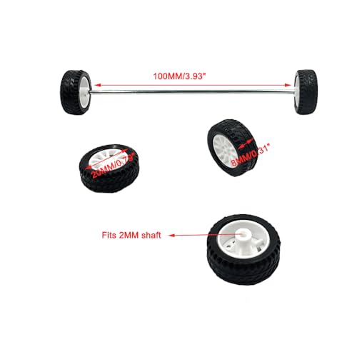 10PCS Small Toy Car Wheels 20mm Rubber Tire with 5PCS Shaft Round Axles for for DIY Model Toy RC Car Accessories (2X20MM) - style: 2X20MM