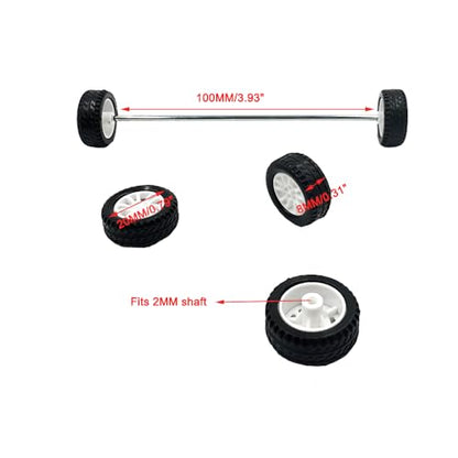 10PCS Small Toy Car Wheels 20mm Rubber Tire with 5PCS Shaft Round Axles for for DIY Model Toy RC Car Accessories (2X20MM) - style: 2X20MM