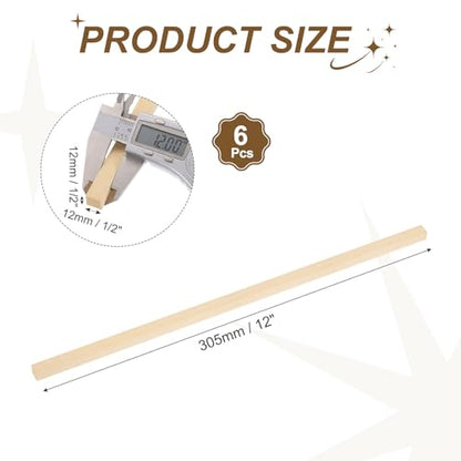 MECCANIXITY 6Pcs Basswood Sticks 1/2"x1/2"x12" Square Wooden Dowel Rods - size: 1/2" x 1/2" x 12"
