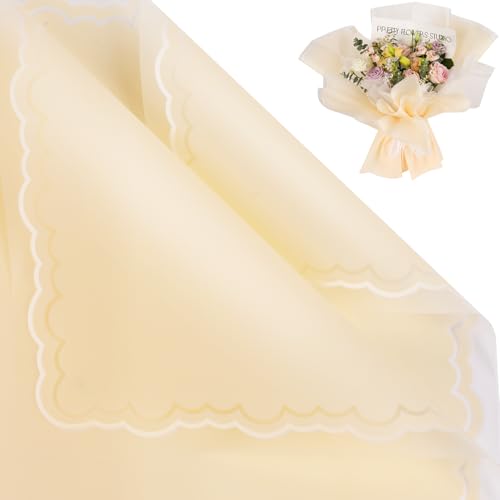 FUHITIM 20 Sheets Flower Wrapping Paper(Light Yellow) - color: Light Yellow (wave edge)