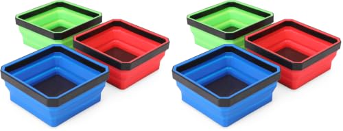 PR1ME Collapsible Magnetic Parts Tray Set, Foldable Magnetic Tray, 3 Pieces 4.25 inch Square Silicone Bowls with Magnetic Base Stores and Organizes Small Parts and Tools (Pack of 2) - size: Basic Trays (Pack of 2)