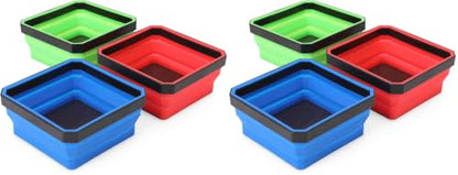 PR1ME Collapsible Magnetic Parts Tray Set, Foldable Magnetic Tray, 3 Pieces 4.25 inch Square Silicone Bowls with Magnetic Base Stores and Organizes Small Parts and Tools (Pack of 2) - size: Basic Trays (Pack of 2)