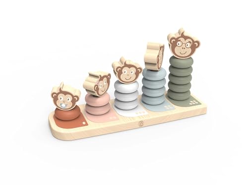 SPEEDY MONKEY Wooden Family Stacker | 5 Stackable Monkey Characters Playset - color: Monkey Family