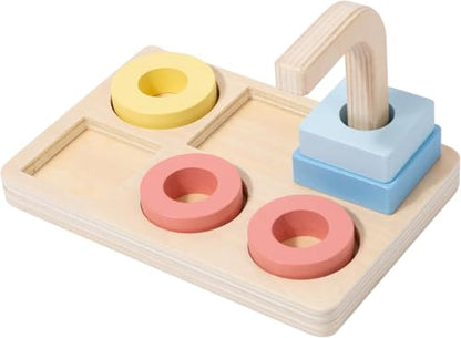 Adena Montessori 5-Shape Stacking Ring Toy, 12m+ - style: Shapes on Curved Peg style 2