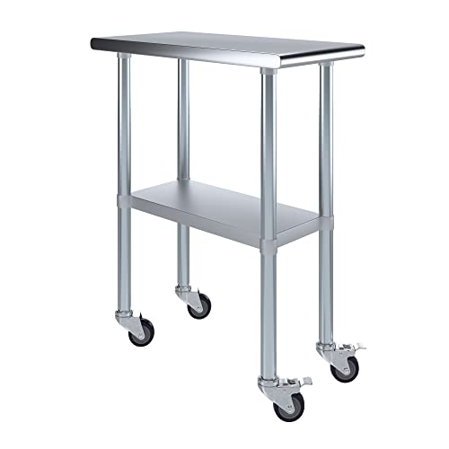 AmGood 30 in. x 15 in. Stainless Steel Work Table with Wheels | Metal Kitchen Food Prep Table | NSF - size: 15 in. Long x 30 in. Deep with Wheels