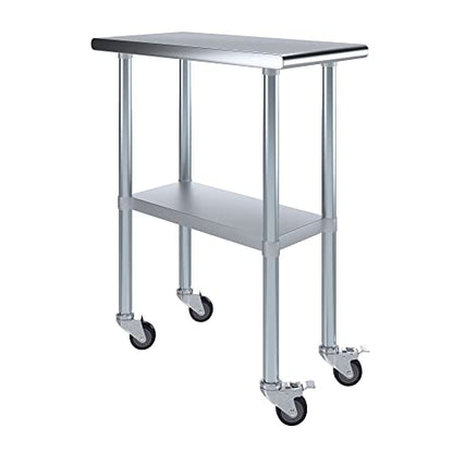 AmGood 30 in. x 15 in. Stainless Steel Work Table with Wheels | Metal Kitchen Food Prep Table | NSF - size: 15 in. Long x 30 in. Deep with Wheels