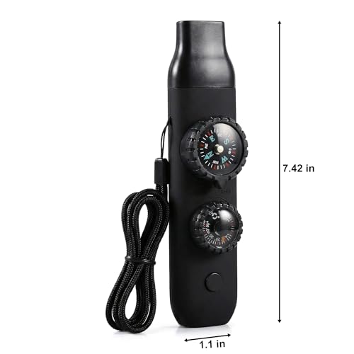 7-in-1 Emergency Survival Safety Whistle with Compass & Thermometer, High-Strength ABS Kids Whistle for Hiking, Camping, Boating, Kayaking, Loud Survival Gear with Lanyard & LED Signal Light