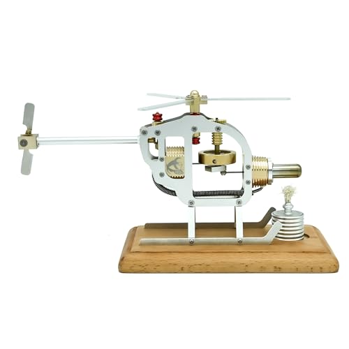 NIKOLATOY Stirling Engine Helicopter Model Kit, Heat Powered Flying Rotor Engine with Alcohol Burner, Mechanical Engineering Desk Toy, Physics Experiment Display Model