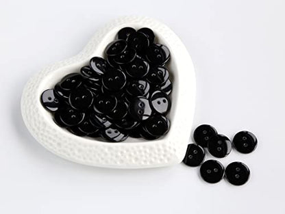 200pcs 5/8 inch (15mm) Black Buttons 2 Holes Resin Button for Sewing and DIY Crafts - color: Black
