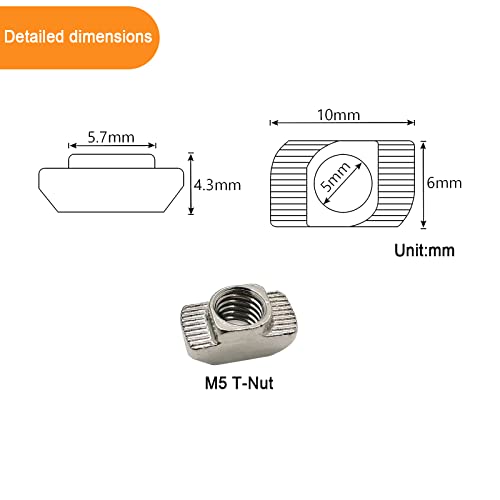 100pcs 2020 Series Sliding T-Nuts T-Slot Metric M5 Thread Slide in Hammer Head T-Nut for Standard 6mm T-Slot Aluminum Extrusion Profile - style: 100pcs 20 Series T Nut