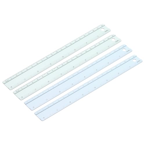PATIKIL Metal Ruler 8 Inch/20cm, 4 Pcs Aluminum Straight Edge Ruler, Dual Scale Measuring Tool with Inch/Centimeter Scales & Hole for Math Office Drawing Engineering Home, Green/Blue - color: Green/Blue