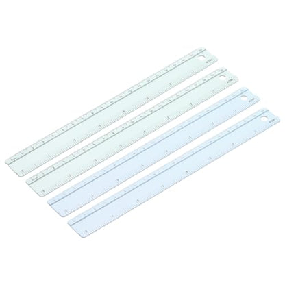 PATIKIL Metal Ruler 8 Inch/20cm, 4 Pcs Aluminum Straight Edge Ruler, Dual Scale Measuring Tool with Inch/Centimeter Scales & Hole for Math Office Drawing Engineering Home, Green/Blue - color: Green/Blue