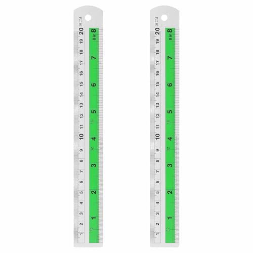 HARFINGTON 2pcs Metal Straight Ruler 20cm Metric SAE Aluminum Alloy Measuring Rulers Scale Tool with Hole for Measure Study Reading Classroom Office, Green - color: Green, size: 20cm