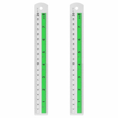 HARFINGTON 2pcs Metal Straight Ruler 20cm Metric SAE Aluminum Alloy Measuring Rulers Scale Tool with Hole for Measure Study Reading Classroom Office, Green - color: Green, size: 20cm