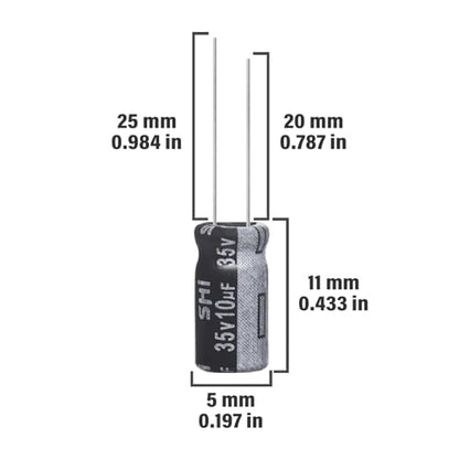 10uF 35V 5x11mm Electrolytic Capacitor 10 UF MFD 35 Volt 0.2x0.43in Aluminum Capacitors (Pack of 15) - style: 10uF 35V 5x11MM