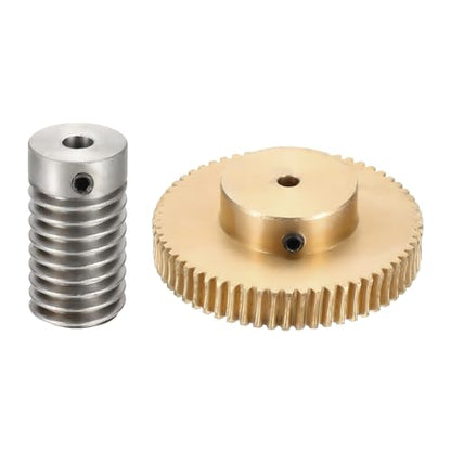 uxcell Worm Gear Set 60T 0.8 Module 1:60 Reduction Rate, Right Rotation Drive Gear Box Wheel Reduce Transmission Part (Brass Gear-4mm Bore, 1045 Steel Rod 5mm Bore) - size: Gear-4mm, Rod-5mm Bore, style: 0.8M-60T