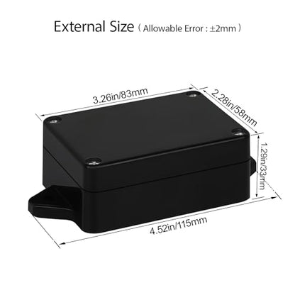 Junction Box Waterproof Dustproof IP65 ABS Plastic Universal Electric Project Enclosure Black with Fixed Ear 3.26"x 2.28"x 1.29"(83 x 58 x 33 mm)(Pack of 2) - size: 3.26"x 2.28"x 1.29"(2 Pack)