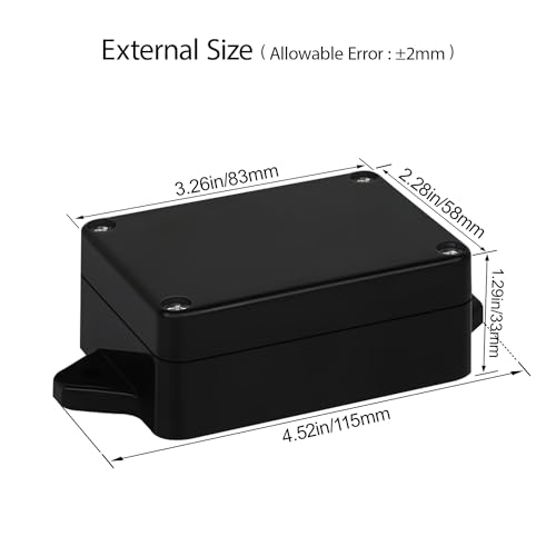 Junction Box Waterproof Dustproof IP65 ABS Plastic Universal Electric Project Enclosure Black with Fixed Ear 3.26"x 2.28"x 1.29"(83 x 58 x 33 mm)(Pack of 2) - size: 3.26"x 2.28"x 1.29"(2 Pack)