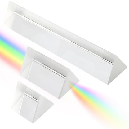 Crystal Prism Set, 3 Pack 1" 2" 3.9" Large Equilateral Triangular Prisms, K9 Optical Glass Rainbow Maker for Photography Light Refraction Physics Teaching Science Experiments Window Suncatcher