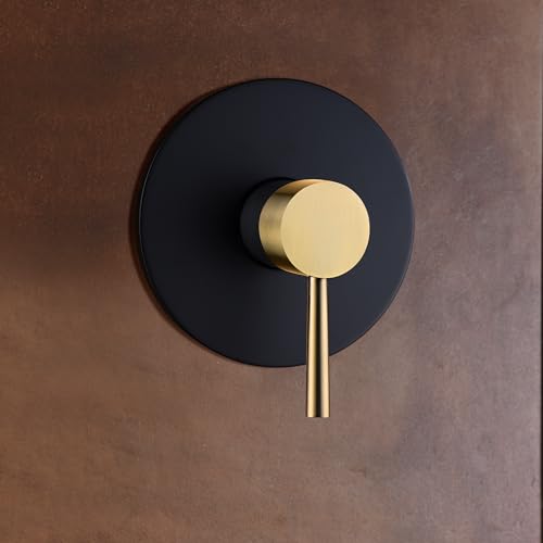SUMERAIN Shower Faucet Set Black and Gold, 8" Stainless Steel Rain Shower - color: Black and Gold, size: Solid Brass Valve