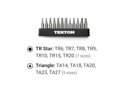 TEKTON 4 mm Tamper Star and Triangle Bit Set with Rail, 12-Piece | DZZ92002 - style: 12-pc. Tamper Star/Triangle Bit Set