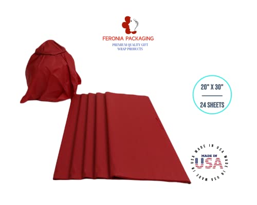 Scarlet Red Tissue Paper Squares, Bulk 24 Sheets, Premium Gift Wrap and Art Supplies for Birthdays, Holidays, or Presents by Feronia packaging, Large 20 Inch x 30 Inch Made in USA - color: scarletRed