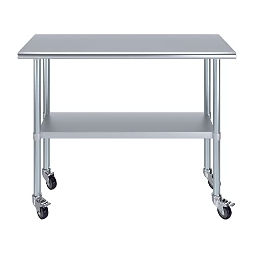 AmGood 18 in. x 48 in. Stainless Steel Work Table with Wheels | Metal Kitchen Food Prep Table | NSF - size: 48 in. Long x 18 in. Deep with Wheels