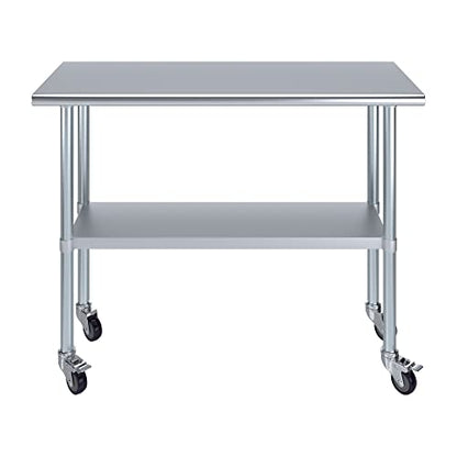 AmGood 18 in. x 48 in. Stainless Steel Work Table with Wheels | Metal Kitchen Food Prep Table | NSF - size: 48 in. Long x 18 in. Deep with Wheels