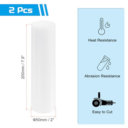MECCANIXITY ABS Plastic Rod Round Solid Bar 50 mm x 200mm White for DIY Model Material, Architectural Model Making, DIY Sand Table, Pack of 2 - color: White, size: 50 mm x 200mm