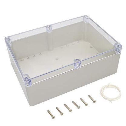 LeMotech ABS Plastic Junction Box Dustproof Waterproof IP65 Electrical Enclosure Box Universal Project Enclosure Grey with PC Transparent Clear Cover 10.4 x 7.2 x 3.7 inch (263 x 182 x 95 mm) - size: 10.4" x 7.2" x 3.7"