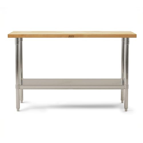 John Boos Maple Wood Top Work Table with Adjustable Lower Shelf, 60 x 30 x 1.5 - size: 60"L x 30"W x 36" H, style: Steel Base