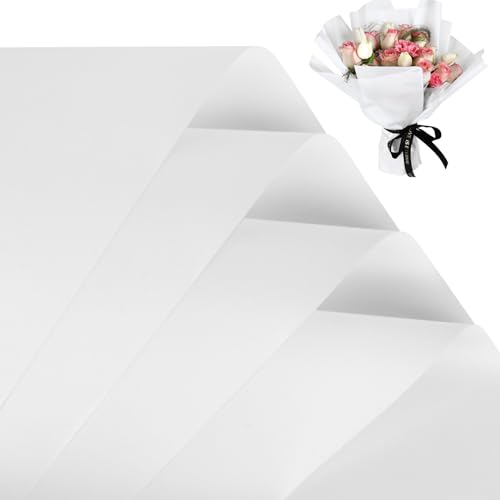 FUHITIM 20 Sheets Flower Waterproof Wrapping Paper (White) - color: Misty White