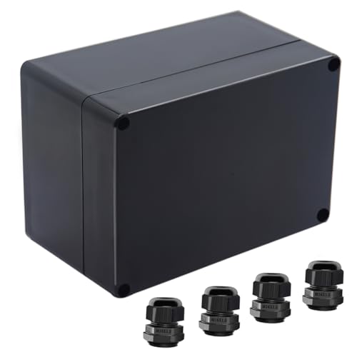 Junction Box IP65 Waterproof ABS Plastic Electrical Project Case Power Junction Boxes, Project Box with 4 PCS M16 Cable Glands 6.3x4.33x3.54 inch (160 x 110 x90 mm) - color: Black, size: 6.30"x4.33"x3.54"