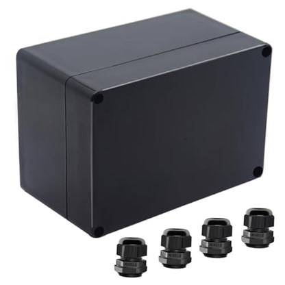 Junction Box IP65 Waterproof ABS Plastic Electrical Project Case Power Junction Boxes, Project Box with 4 PCS M16 Cable Glands 6.3x4.33x3.54 inch (160 x 110 x90 mm) - color: Black, size: 6.30"x4.33"x3.54"