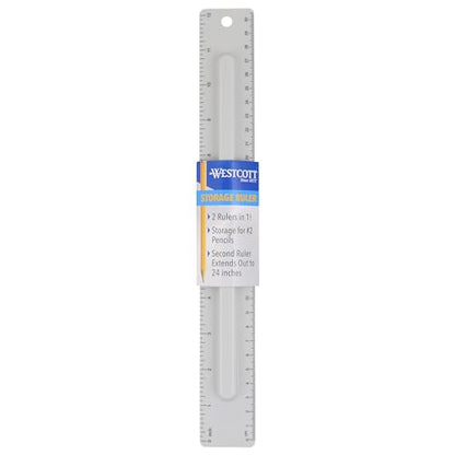 Westcott 17355 12-Inch Ruler Set with Pencil Storage, Innovative Design for Easy Measuring and Organization at School or Office, 2-Piece Set - size: 12" Pencil Storage