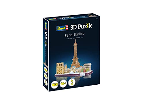 Revell Paris Skyline 3D Puzzles for Adults and Kids Ages 10 Years and up Arts Crafts Building - Eiffel Tower, Notre Dame, Louvre, Arc de Triomphe - 114 Pieces