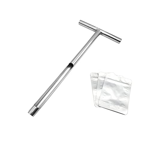 X·CELLENT Soil Probe, Soil Sample Probe 20 Inch with Reusable Soil Sampler Bags,Stainless Steel T-Style Handle Soil Test Kit, for Soil Sampling Plant Care/Agriculture/Garden/Farm(20”S/T-Style） - size: 20”S/T-Style（A）