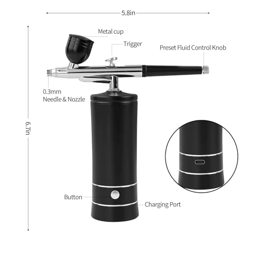 Airbrush Kit Air Brush Kit With Air Compressor Nail Charms Wireless Air Brush for Barber, Nail Art, Makeup, Model Painting(Black - with extension tube) - color: Black - With Extension Tube